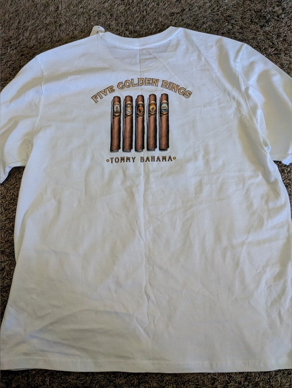 NWT Tommy Bahama White Five Golden Rings Cigar Cotton Shirt Men's XL
